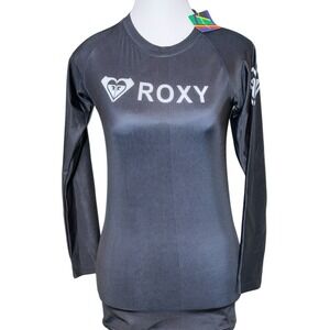 Roxy Black Whole Hearted Short Sleeve Rash Guard Swim Shirt‎ Size Medium NWT
